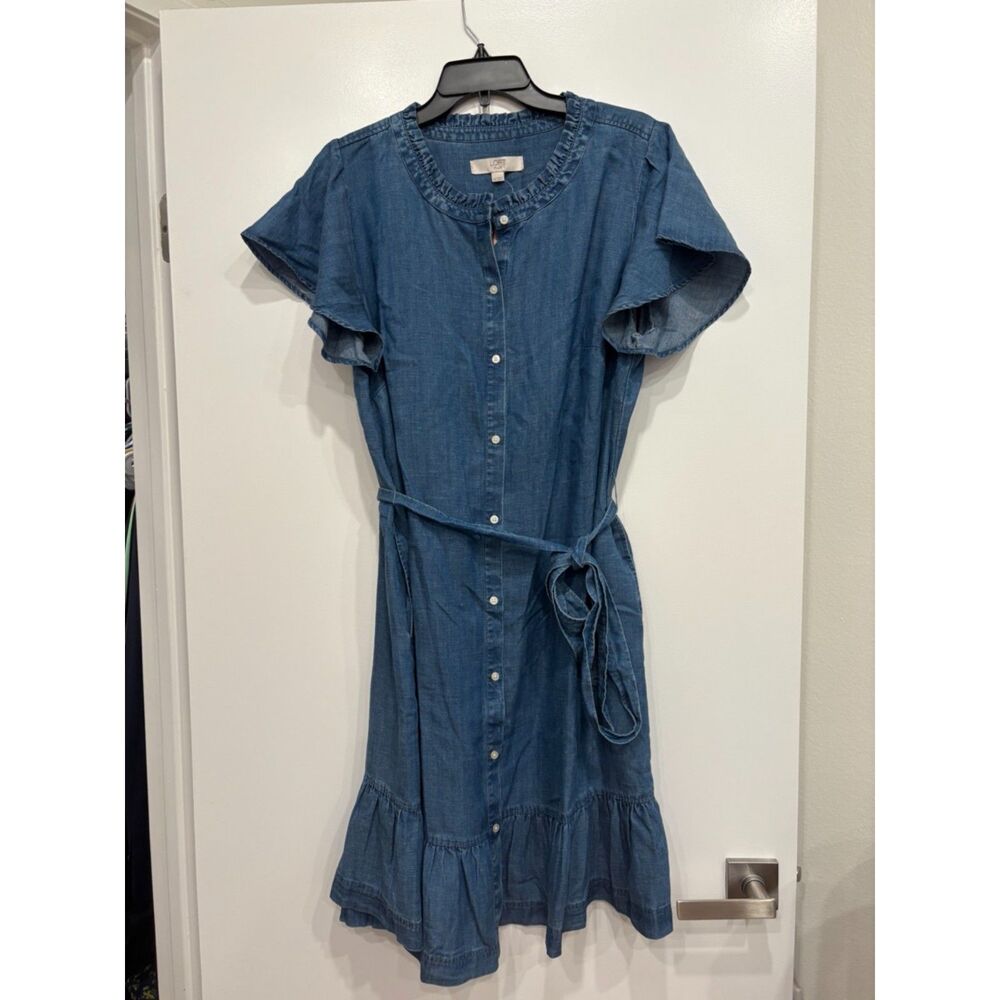 Loft Denim Button Dress w/ Ruffle - 14 Plus - New!